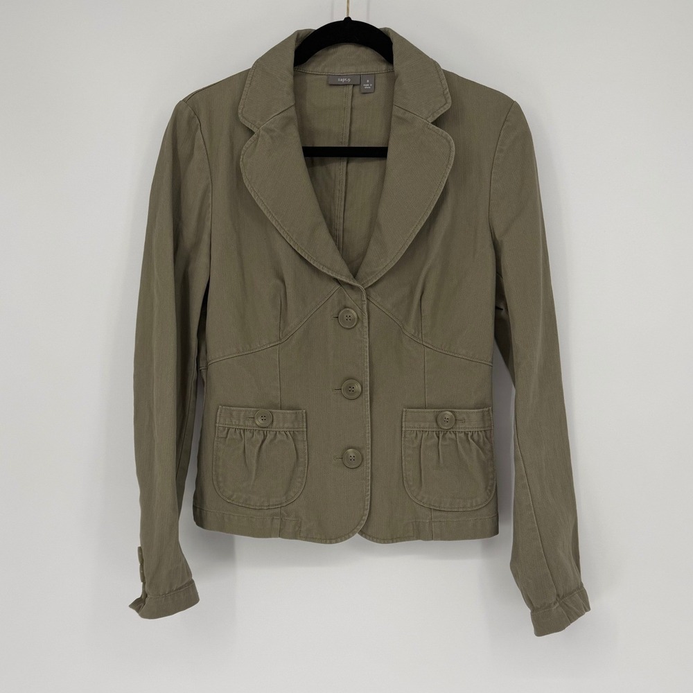 Apt. 9 Womens Olive Green Corduroy Blazer Jacket Size 8 3-Button Textured